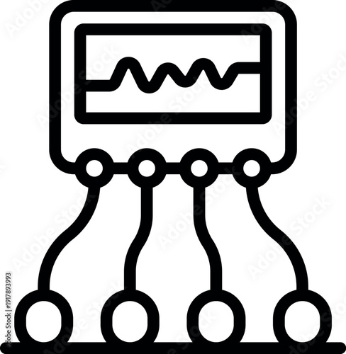 Polygraph machine displaying wave signals, connected to sensors for detecting physiological changes during an interrogation process