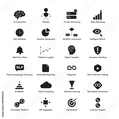 Collection of business and technology related icons and their names