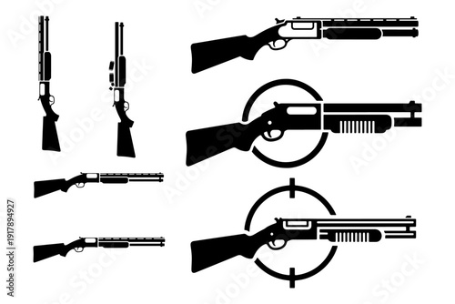 Double-Barreled Shotgun Icon Set Vector Solid Illustration