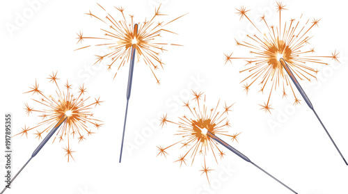 Festive Sparkler Fireworks Vector Illustration with Bright Golden Light Effects for Celebration, Holiday, Party, and Event Design Projects