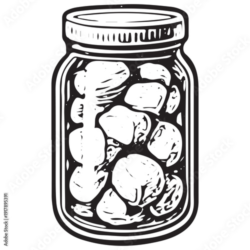 Jar of pickled onions sketch, preserved vegetable illustration, pantry staple vector
