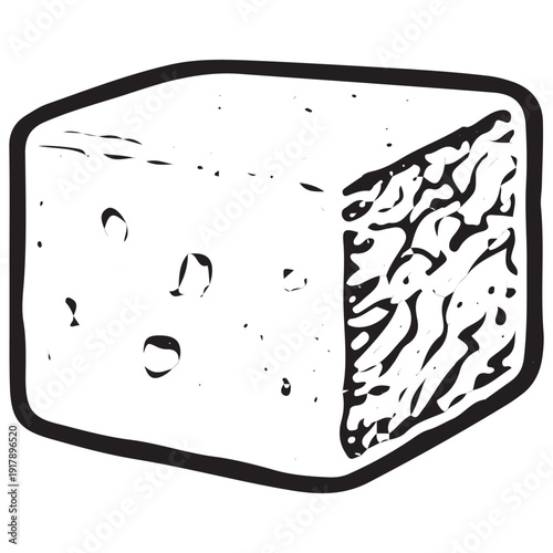 Swiss cheese block sketch, dairy product illustration, food ingredient vector