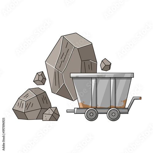 Mining cart filled with rocks and ore, mining industry, excavation, geology, resources