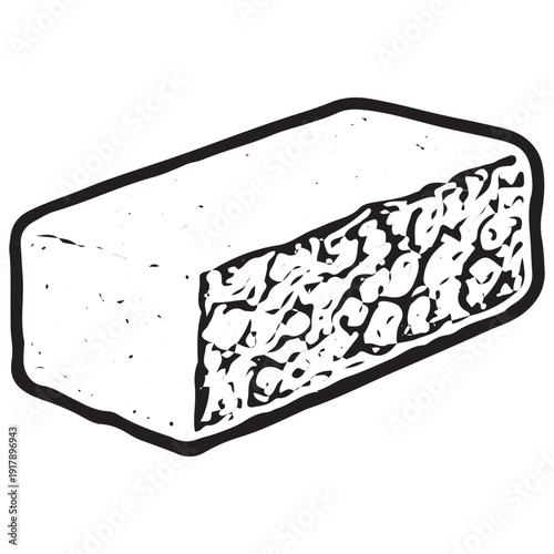 Tempeh block side view sketch, soy cake illustration, vegan protein vector