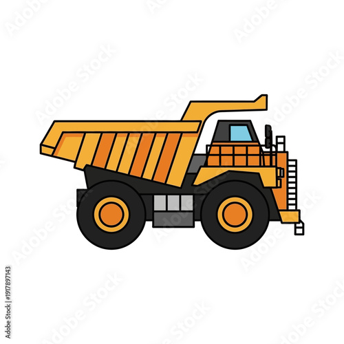 Heavy Duty Orange Mining Dump Truck, Construction Vehicle, Industrial Machinery