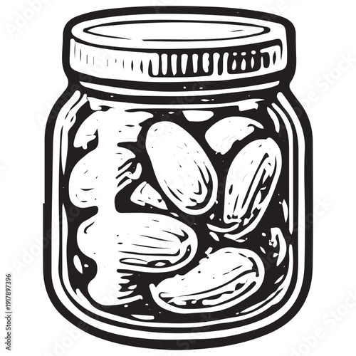 Jar of pickles sketch, preserved vegetable illustration, pantry staple vector
