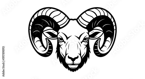 Detailed Illustration of Ram Head with Horns.