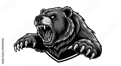 Black Bear Illustration with Sharp Claws.
