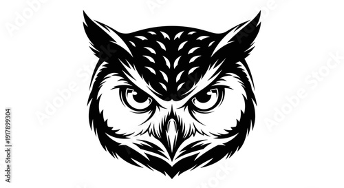 Black and White Owl Illustration Head.