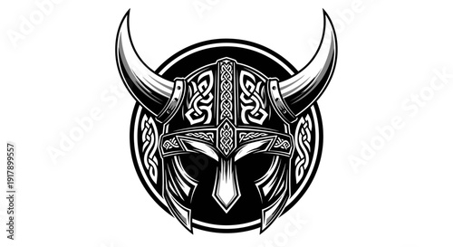 Viking Helmet with Horns and Celtic Patterns.