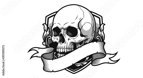 Detailed black and white skull illustration 1.