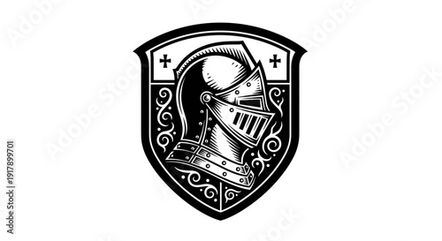 Medieval Knight Helmet Crest Shield Emblem.