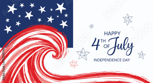 Patriotic 4th of July wave icon with American flag stars. Independence Day celebration symbol.
