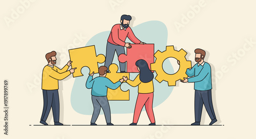 Teamwork and Collaboration with Puzzle Pieces.