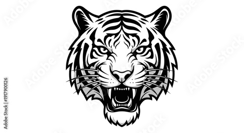 Black and White Tiger Head Illustration.