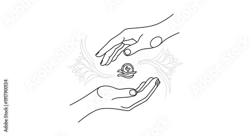 Hands Passing Small Object Carefully.