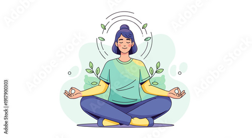 Woman Practicing Yoga Meditation Serene Pose.