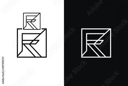 geometric shapes and lines forming stylized letter R in squares  modern design element