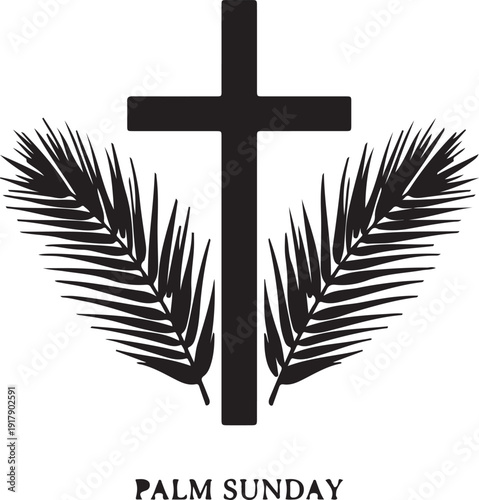 Palm sunday symbol with cross and palm branches illustration