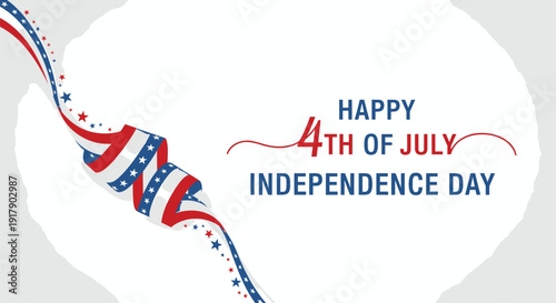 Patriotic ribbon with Happy 4th of July Independence Day text, vector illustration