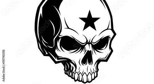 Black and White Skull with Star Symbol.