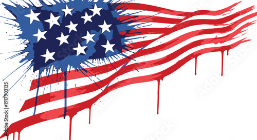 Grunge American flag vector with paint splatter effect