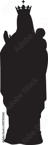 Silhouette of a crowned figure holding an orb and a scepter in regal attire