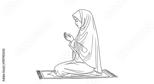 Woman Praying on Prayer Mat.