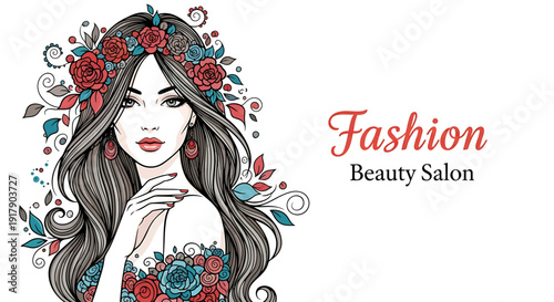 Fashion and Beauty Salon Logo Design with Floral Accents and Elegant Woman Illustration