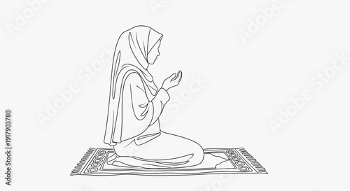 Woman in Prayer Position on Rug.