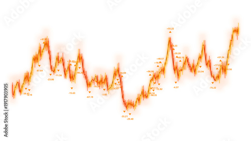 Bilde på lerret PNG image of Glowing orange three dimensional stock market candlestick chart dis