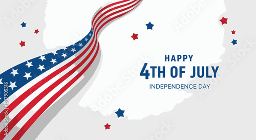 Patriotic 4th of July Independence Day vector graphic with American flag ribbon and stars on white background