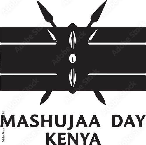 Mashujaa day celebration logo featuring traditional kenyan symbols and text
