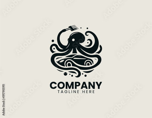 Kraken Car Wash black vector logo illustration on white background