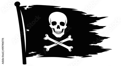 Tattered Pirate Flag Skull Crossbones Jolly Roger Black White Vector