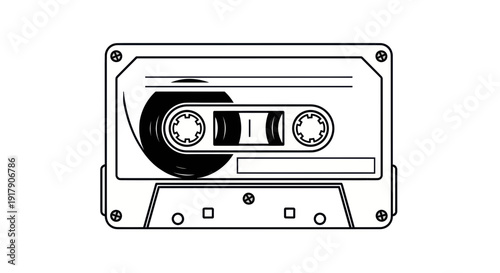 Vintage Audio Cassette Tape Outline Vector Icon