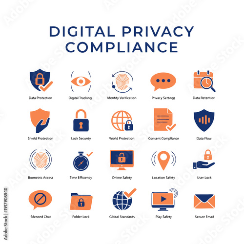 Digital privacy compliance icons and symbols
