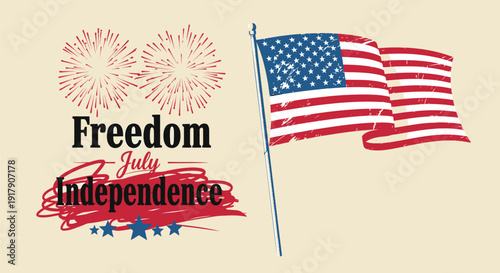 American patriotism icon collection. Includes freedom, independence, USA flag, fireworks, and patriotic symbols. Created in colorful style with red, white, and blue palette.