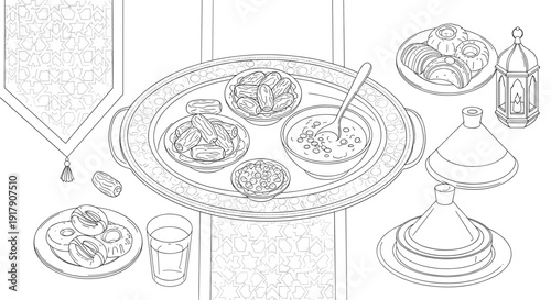 Traditional Middle Eastern Food on Table.