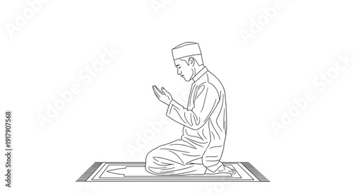 Man Kneeling in Prayer on Rug.