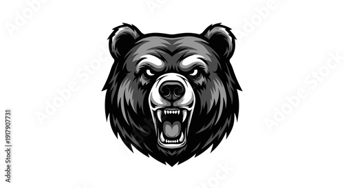 Black Bear Head Illustration with Open Mouth.