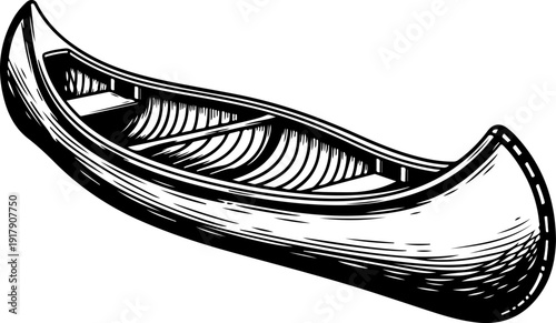 vintage canoe drawing silhouette vector illustration