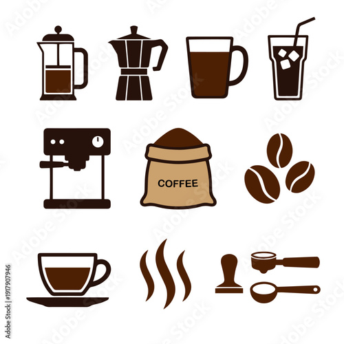 Minimalist Coffee Icons. Vector Set of Beverage Symbols for Menu Design.