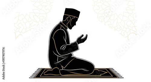 Man Praying on Prayer Mat Silhouette.