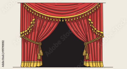 Red Stage Curtain with Golden Tassels.