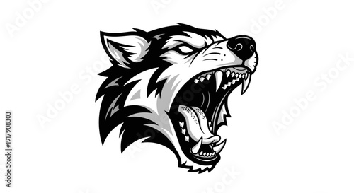 Black and White Wolf Head Illustration.