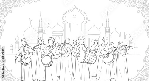 Group of Men Playing Drums Together.