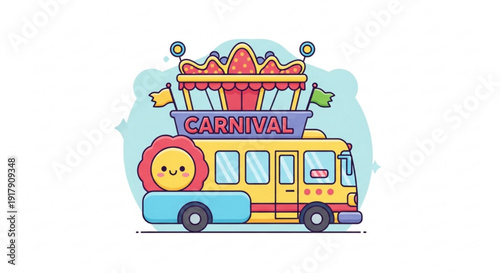 Carnival Truck with Smiling Face and Colorful Decorations