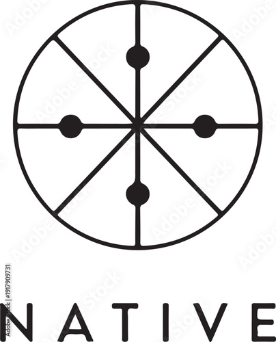 Minimalist logo design featuring a circular compass with dots and the word native