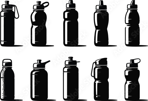 Collection of different sports water bottles isolated on white background illustration